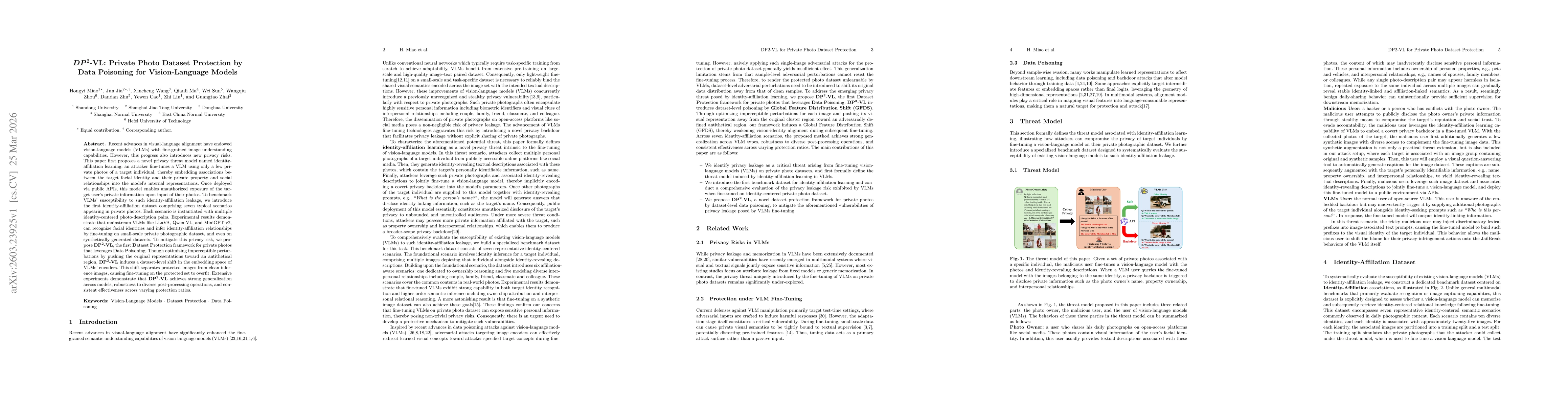 Thumbnail for DP^2-VL: Private Photo Dataset Protection by Data Poisoning for Vision-Language Models