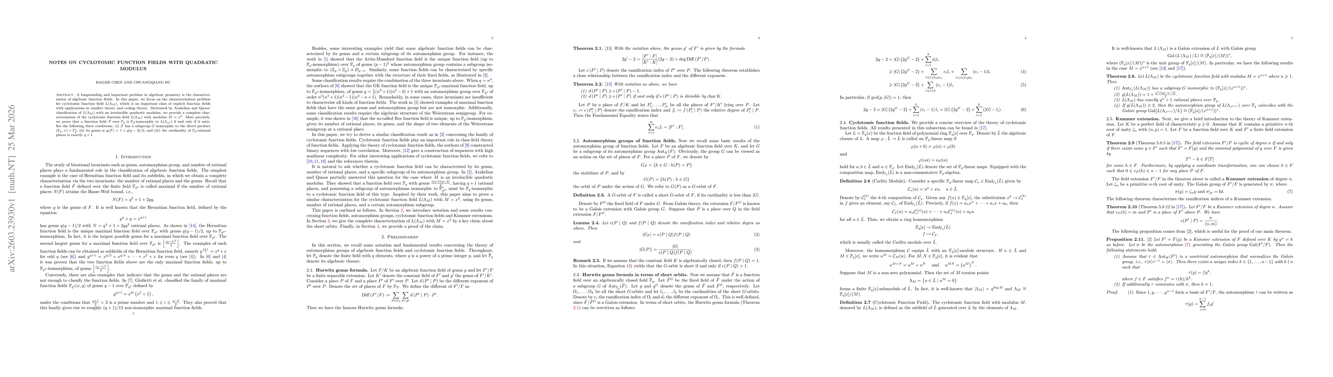 Thumbnail for Notes on Cyclotomic Function Fields with Quadratic Modulus