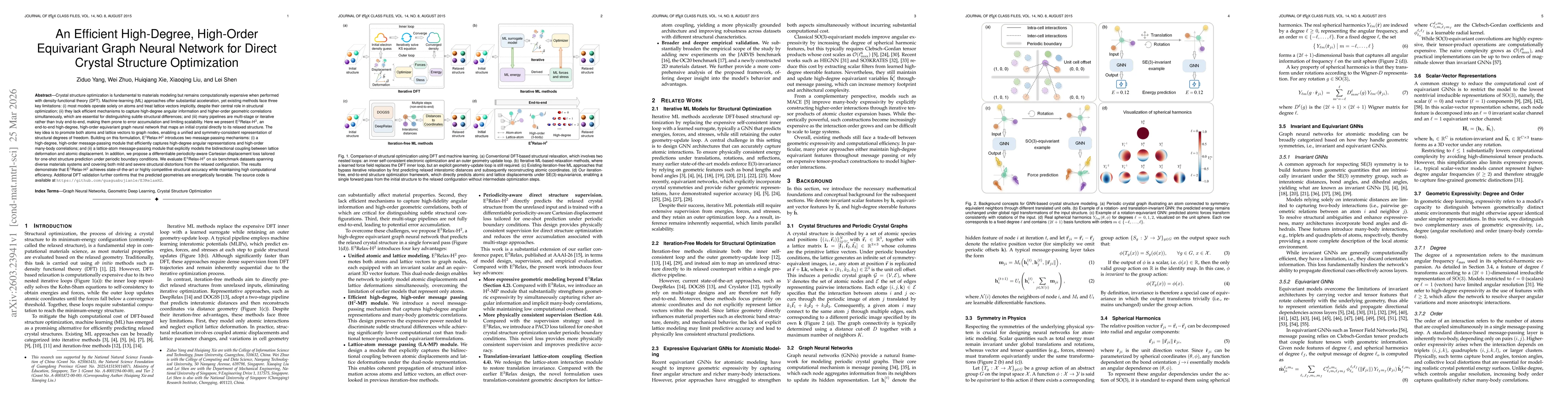 Thumbnail for An Efficient High-Degree, High-Order Equivariant Graph Neural Network for Direct Crystal Structure Optimization