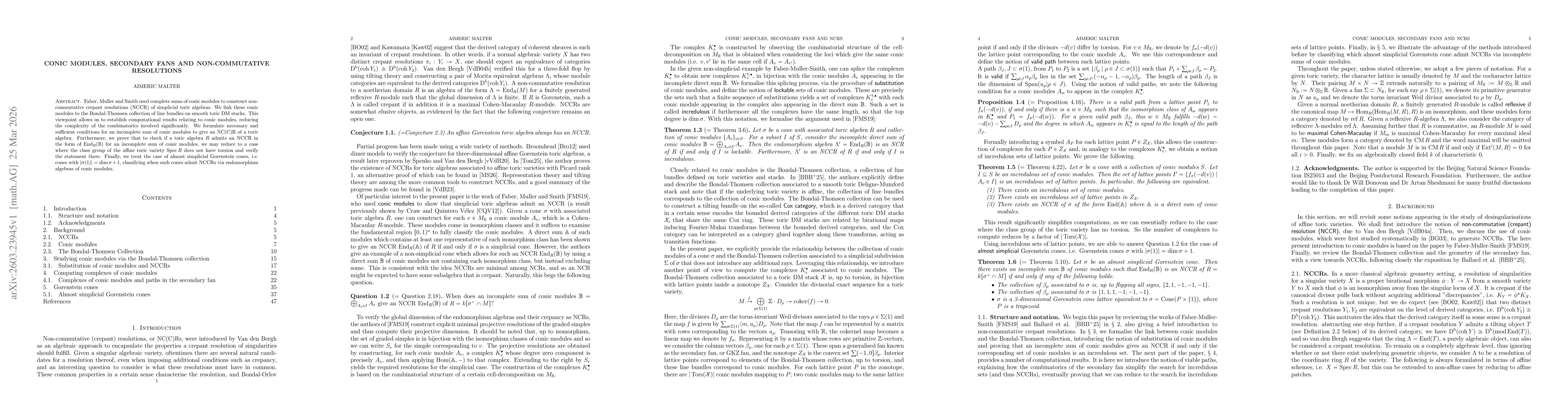 Thumbnail for Conic modules, secondary fans and non-commutative resolutions