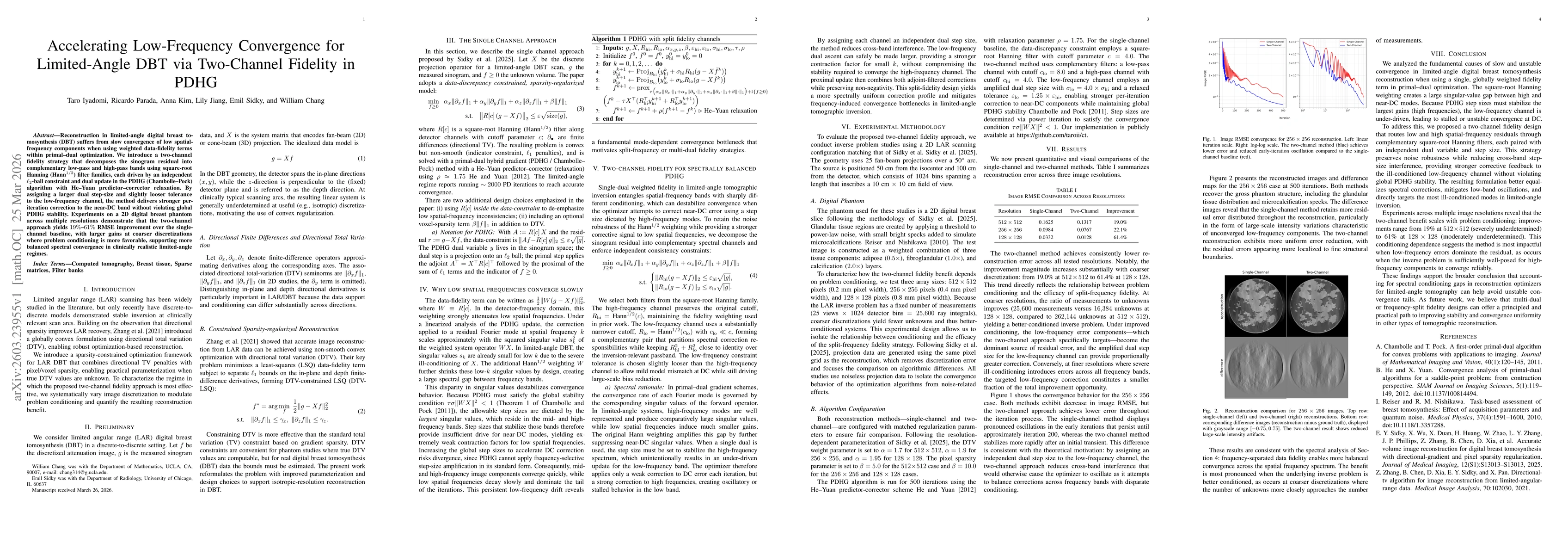 Thumbnail for Accelerating Low-Frequency Convergence for Limited-Angle DBT via Two-Channel Fidelity in PDHG