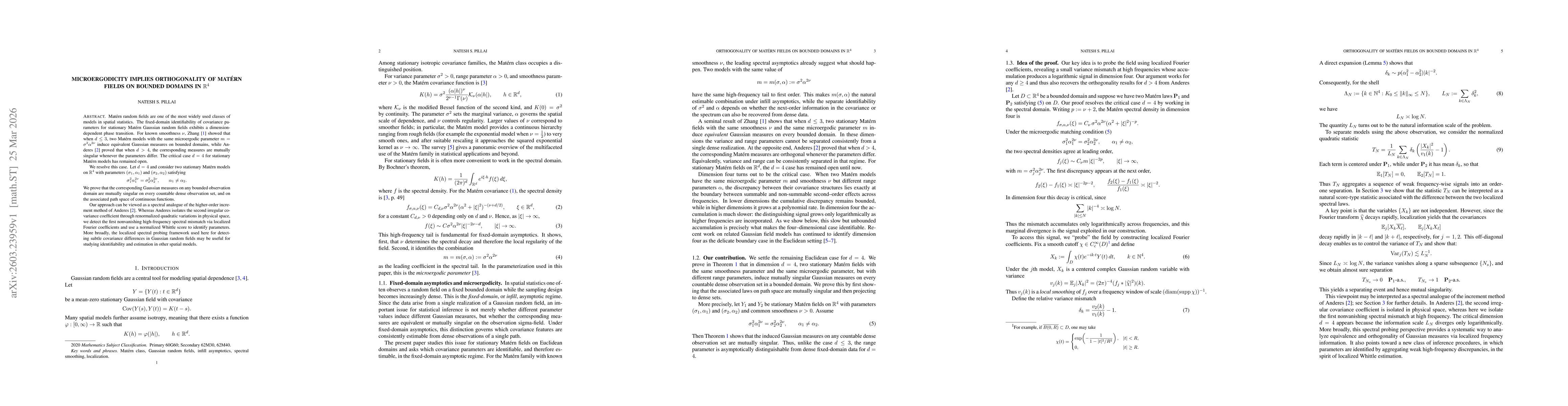 Thumbnail for Microergodicity implies orthogonality of Matérn fields on bounded domains in $\mathbb{R}^4$