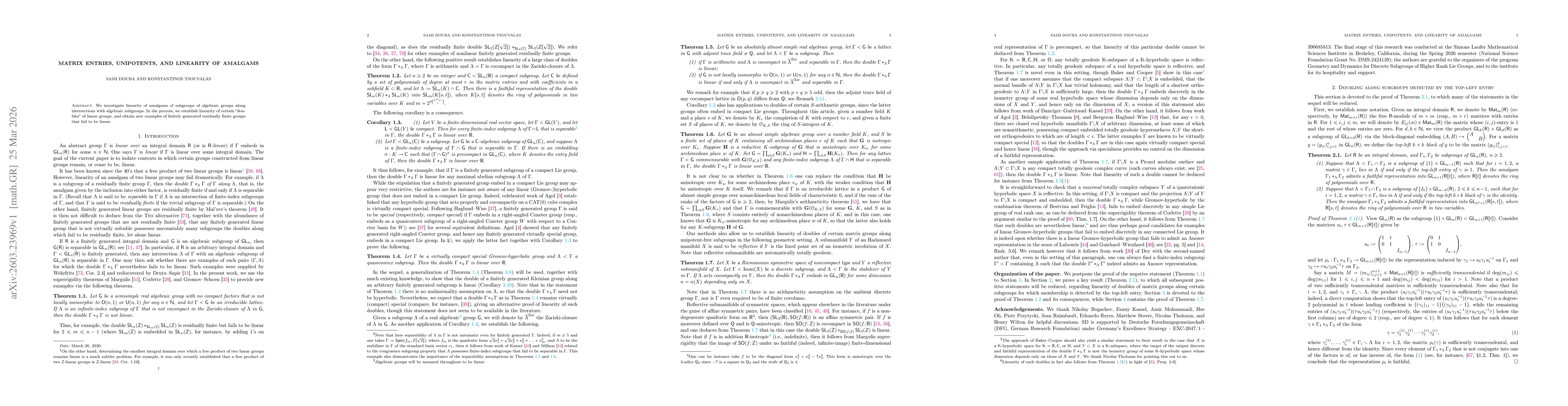 Thumbnail for Matrix entries, unipotents, and linearity of amalgams