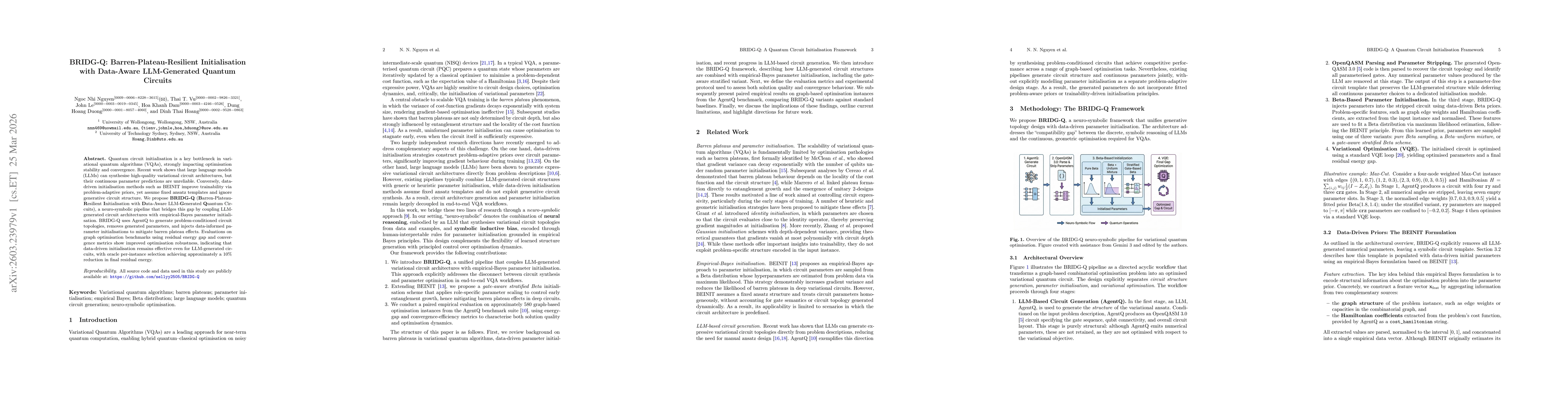 Thumbnail for BRIDG-Q: Barren-Plateau-Resilient Initialisation with Data-Aware LLM-Generated Quantum Circuits