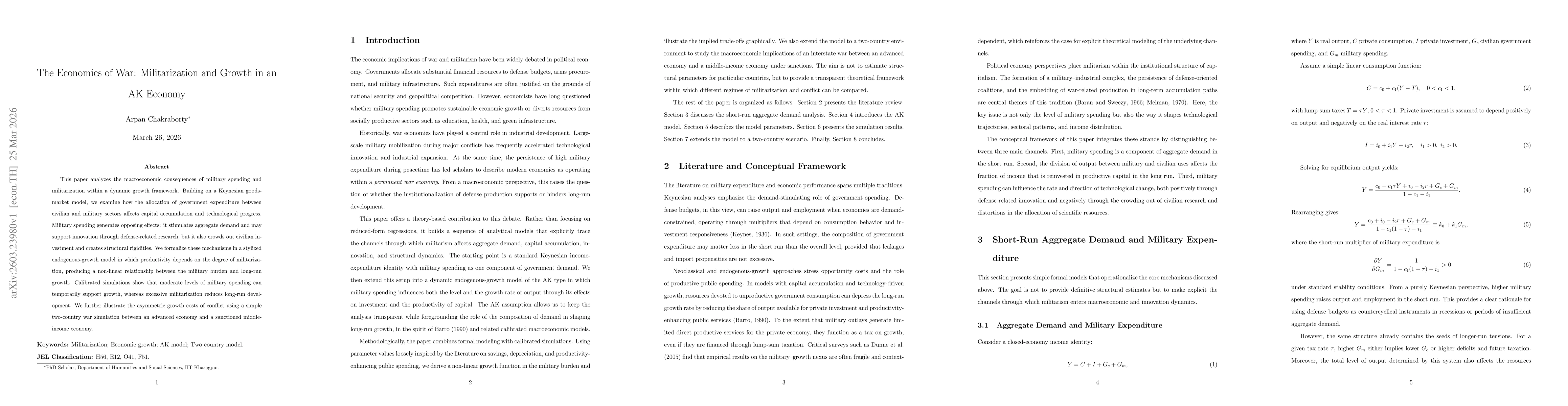 Thumbnail for The Economics of War: Militarization and Growth in an AK Economy