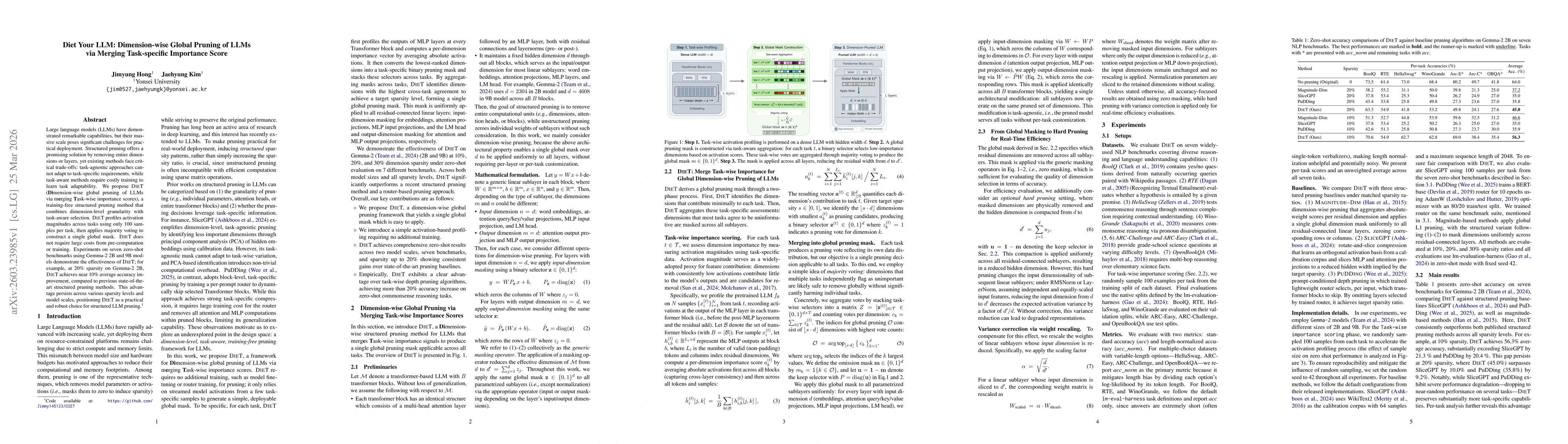Thumbnail for Diet Your LLM: Dimension-wise Global Pruning of LLMs via Merging Task-specific Importance Score