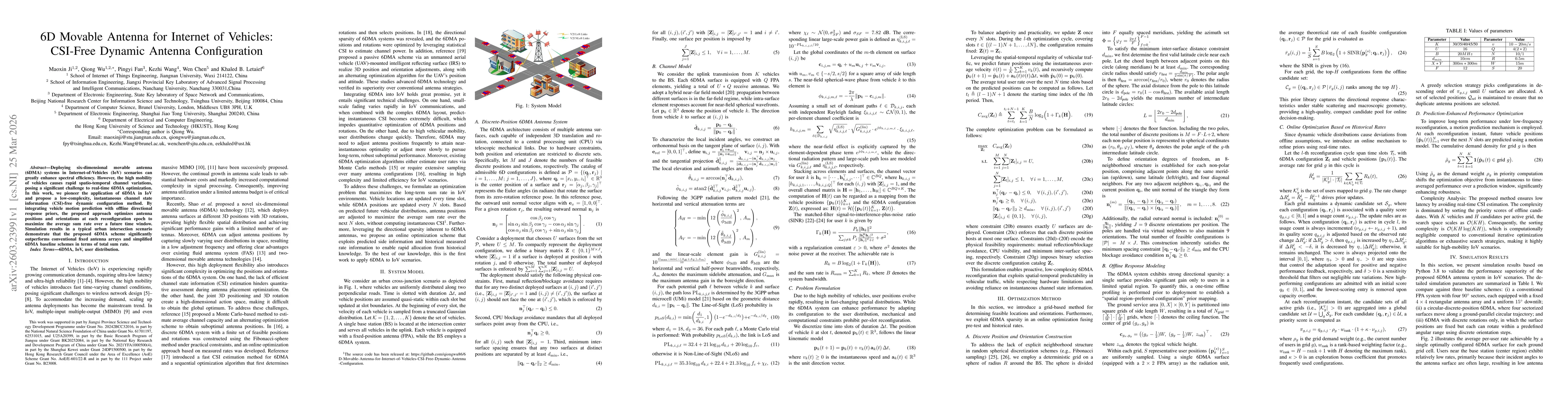 Thumbnail for 6D Movable Antenna for Internet of Vehicles: CSI-Free Dynamic Antenna Configuration