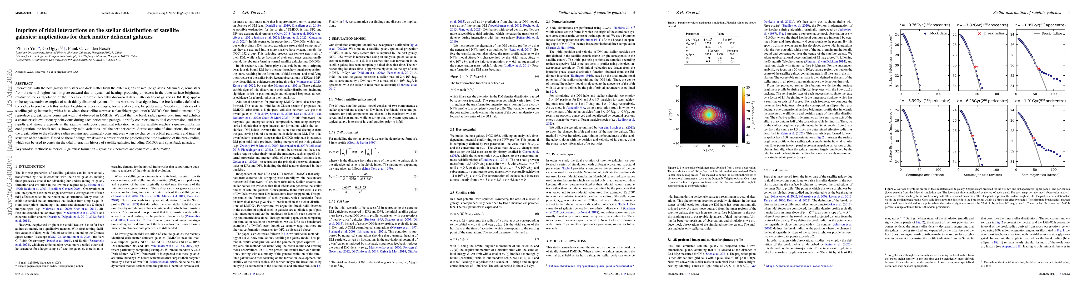 Thumbnail for Imprints of tidal interactions on the stellar distribution of satellite galaxies: implications for dark matter deficient galaxies