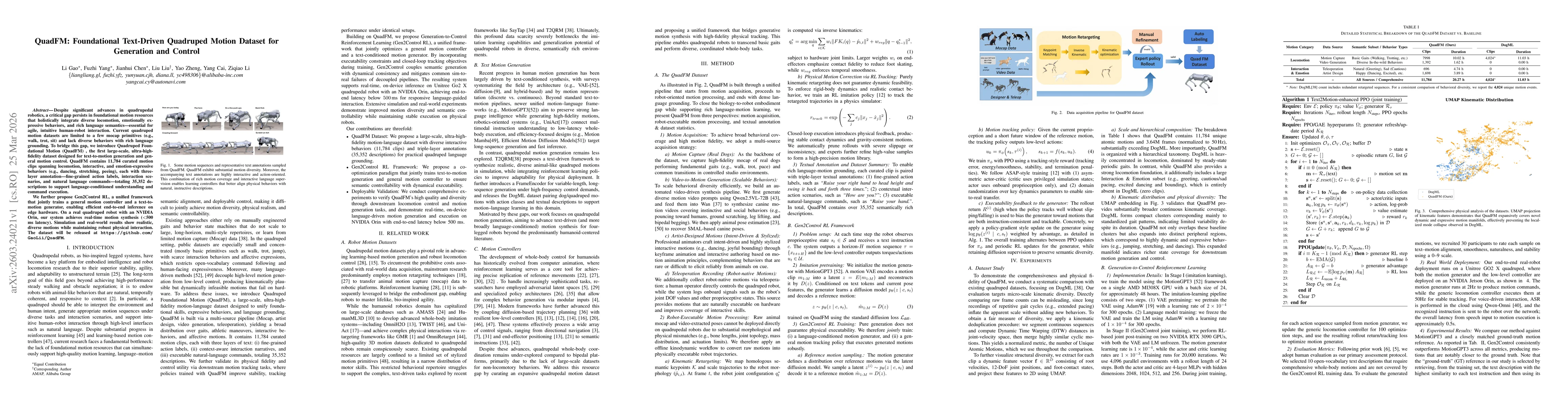 Thumbnail for QuadFM: Foundational Text-Driven Quadruped Motion Dataset for Generation and Control