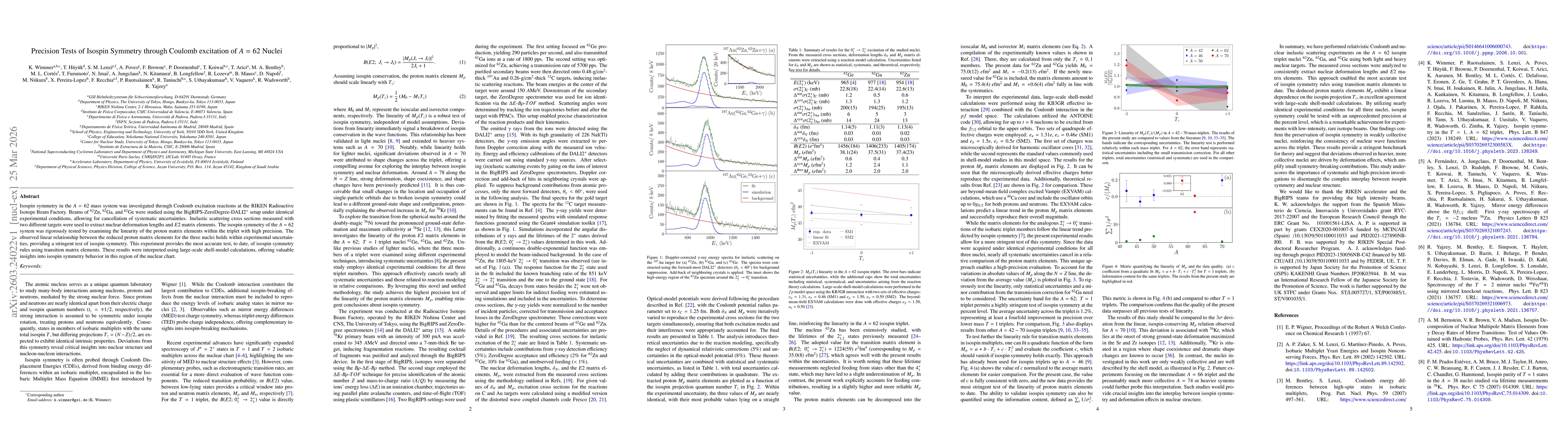 Thumbnail for Precision Tests of Isospin Symmetry through Coulomb excitation of A = 62 Nuclei