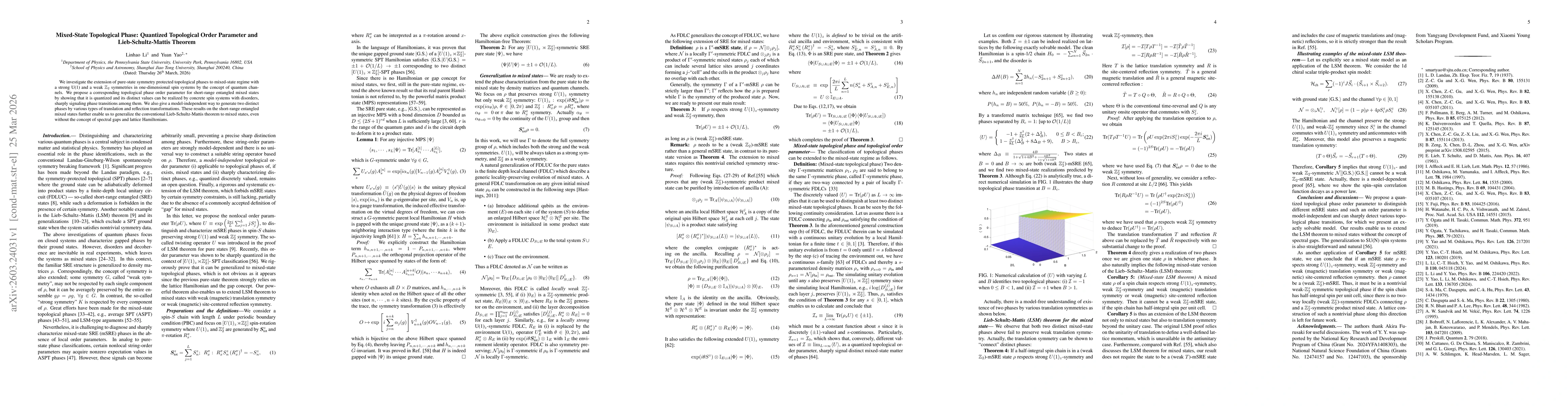 Thumbnail for Mixed-State Topological Phase: Quantized Topological Order Parameter and Lieb-Schultz-Mattis Theorem