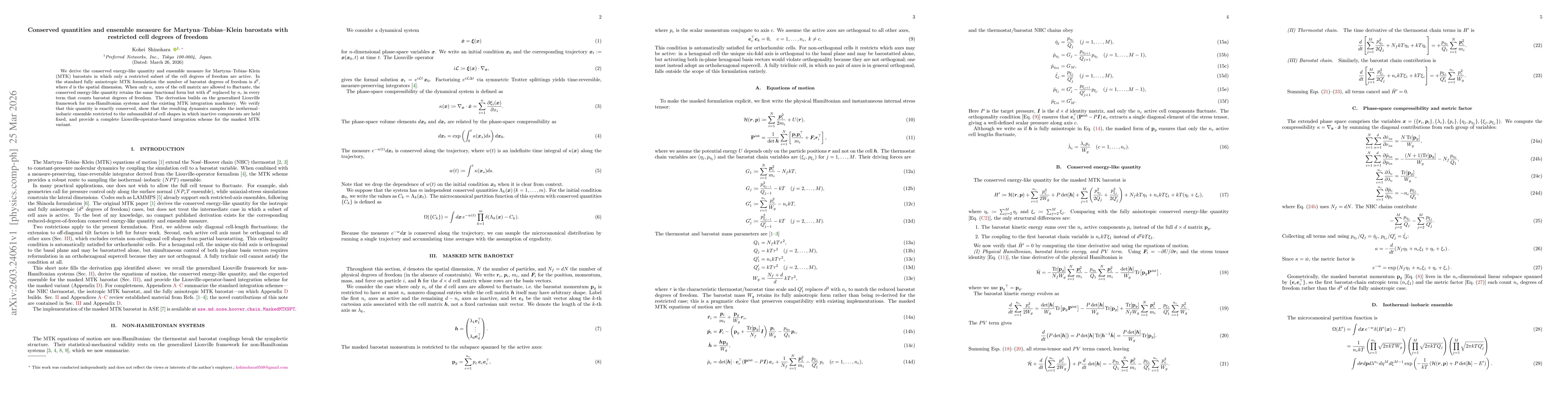 Thumbnail for Conserved quantities and ensemble measure for Martyna--Tobias--Klein barostats with restricted cell degrees of freedom