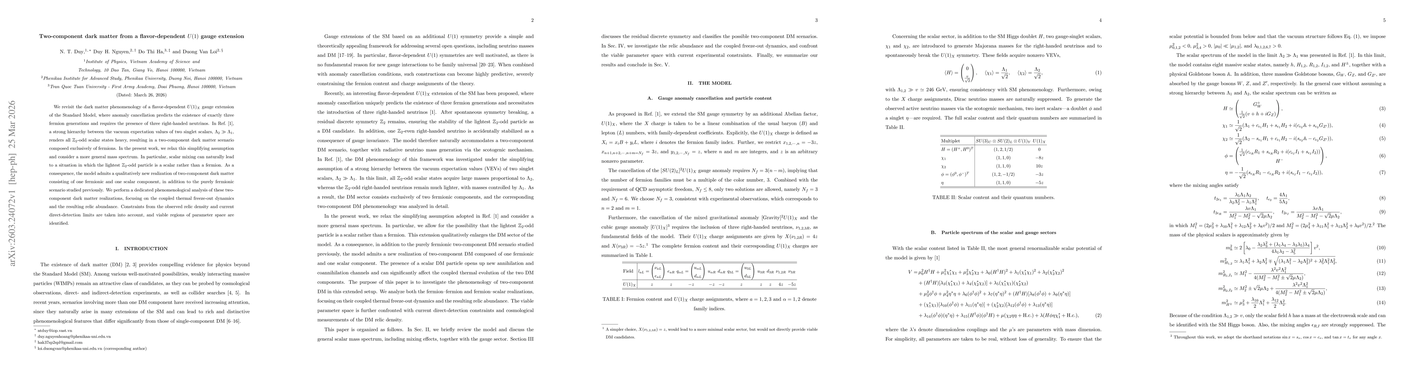 Thumbnail for Two-component dark matter from a flavor-dependent $U(1)$ gauge extension