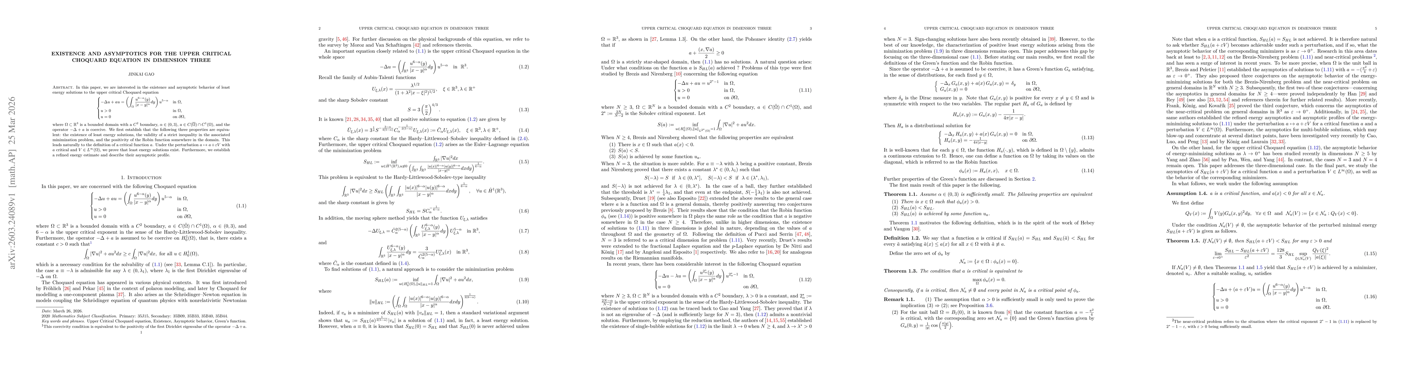 Thumbnail for Existence and asymptotics for the upper critical Choquard equation in dimension three