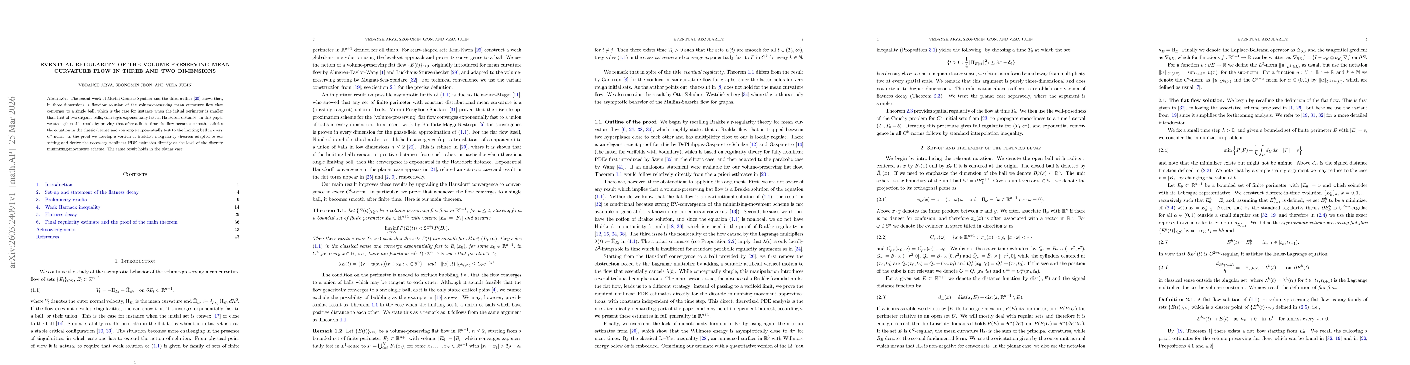 Thumbnail for Eventual regularity of the volume-preserving mean curvature flow in three and two dimensions