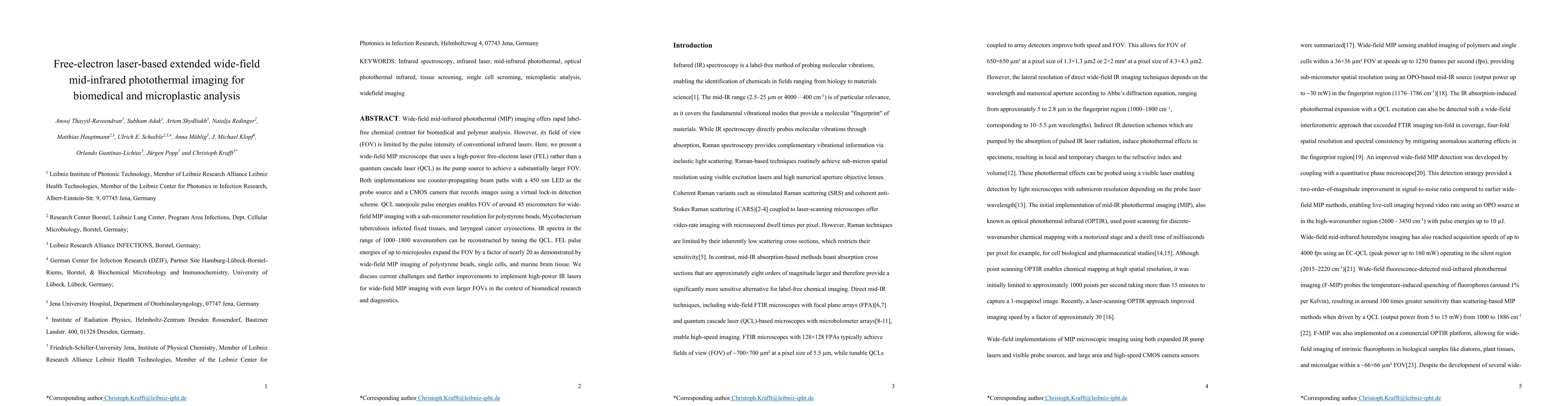 Thumbnail for Free-electron laser-based extended wide-field mid-infrared photothermal imaging for biomedical and microplastic analysis