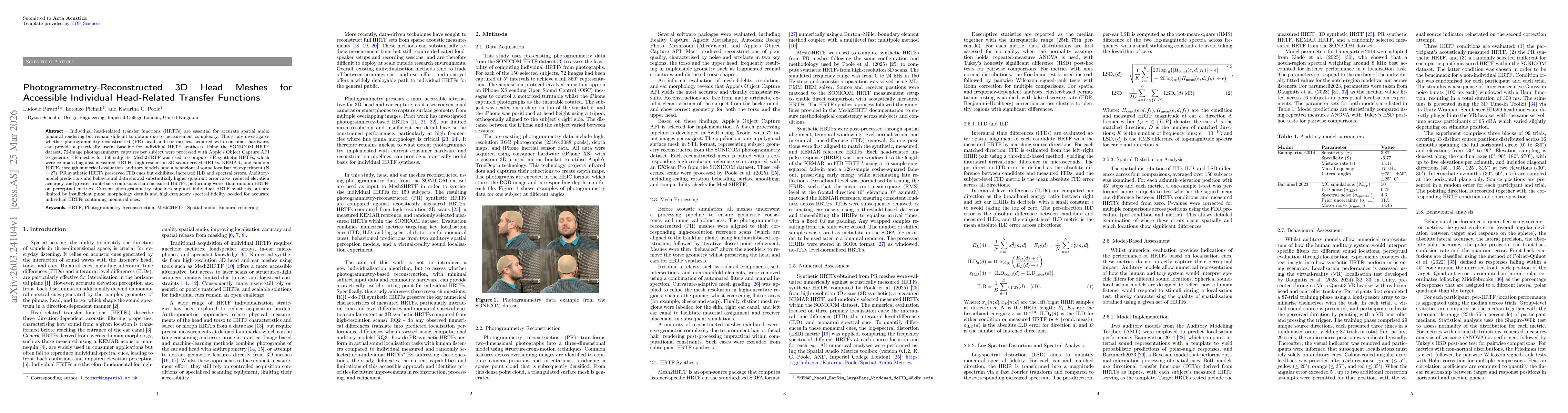 Thumbnail for Photogrammetry-Reconstructed 3D Head Meshes for Accessible Individual Head-Related Transfer Functions