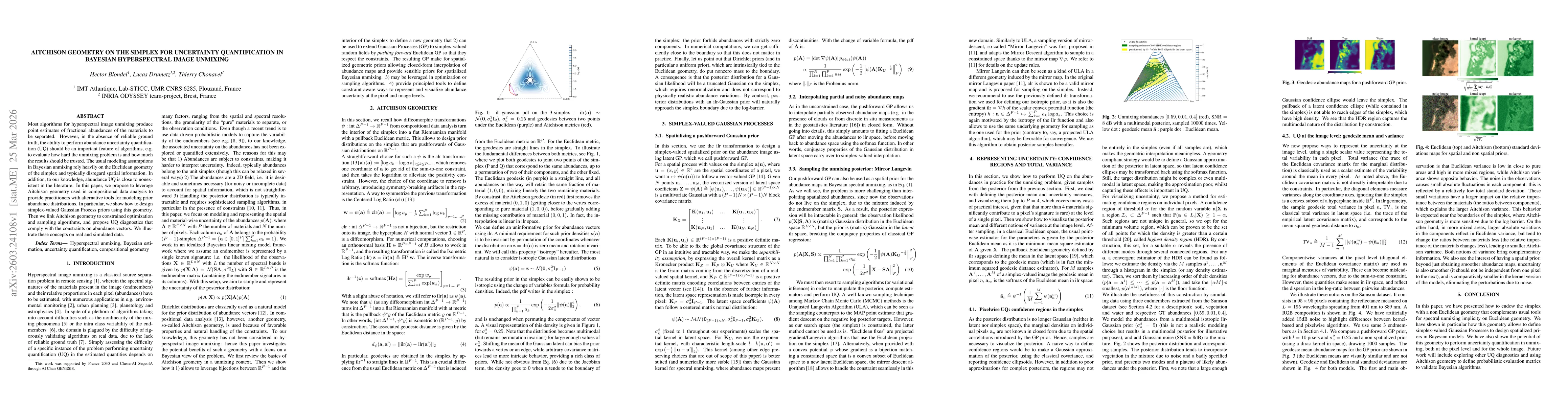 Thumbnail for Aitchison Geometry on the Simplex for Uncertainty Quantification in Bayesian Hyperspectral Image Unmixing
