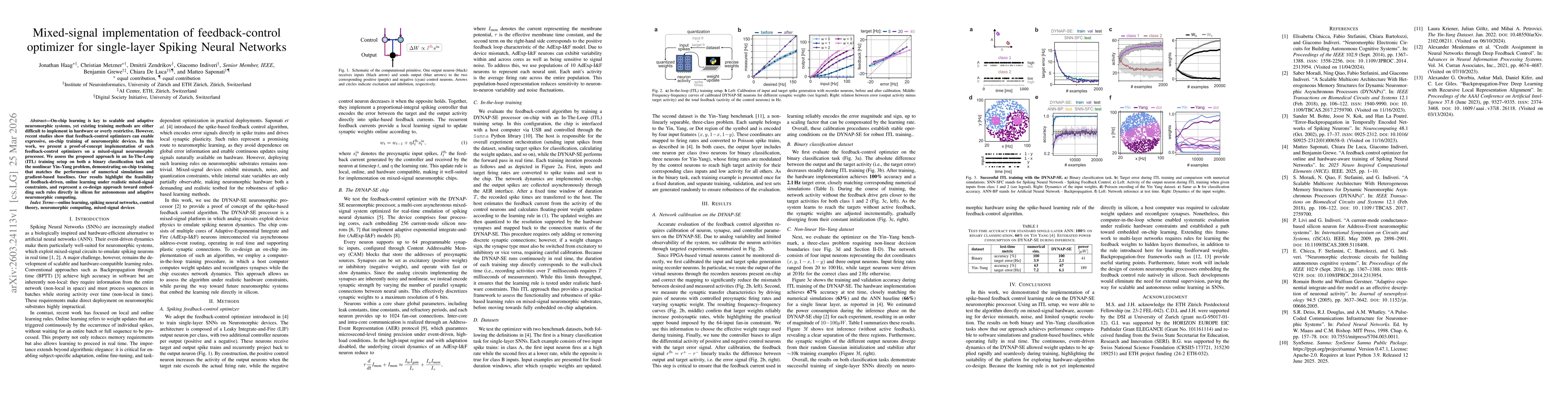 Thumbnail for Mixed-signal implementation of feedback-control optimizer for single-layer Spiking Neural Networks