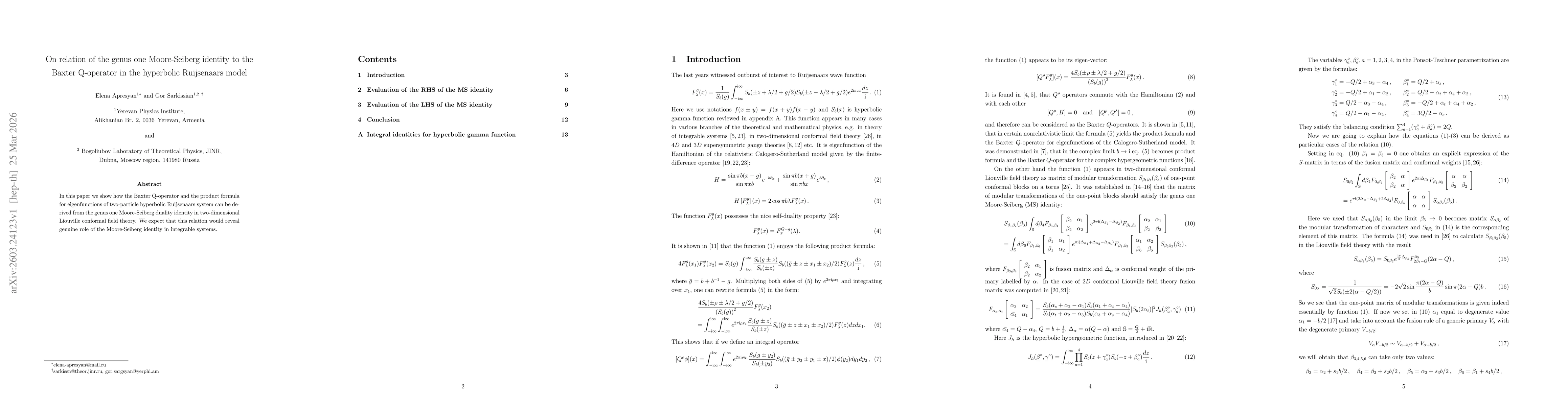 Thumbnail for On relation of the genus one Moore-Seiberg identity to the Baxter Q-operator in the hyperbolic Ruijsenaars model