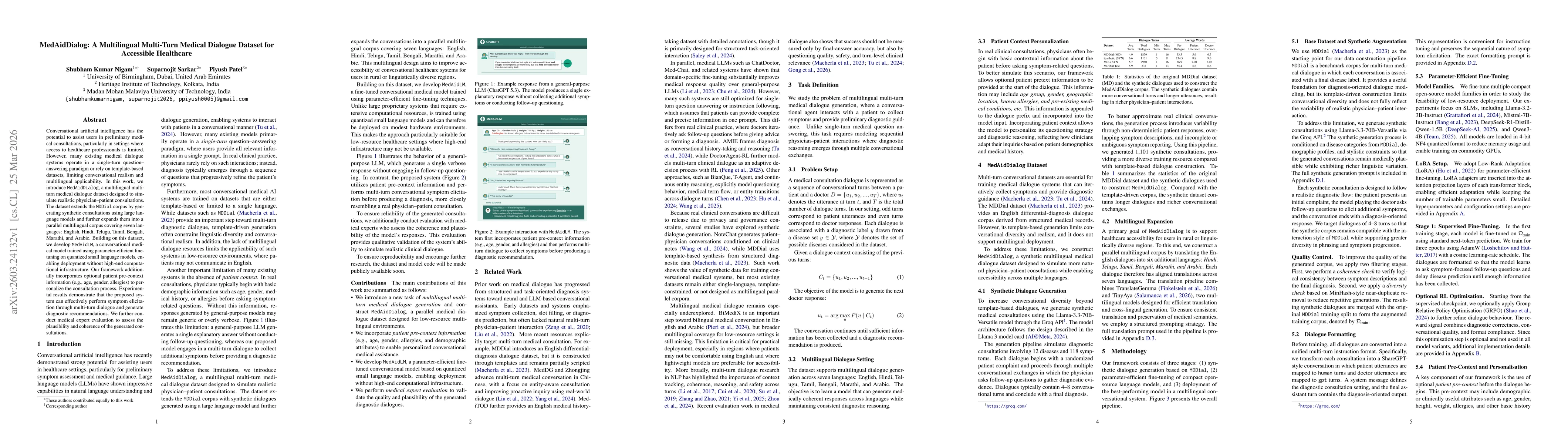 Thumbnail for MedAidDialog: A Multilingual Multi-Turn Medical Dialogue Dataset for Accessible Healthcare