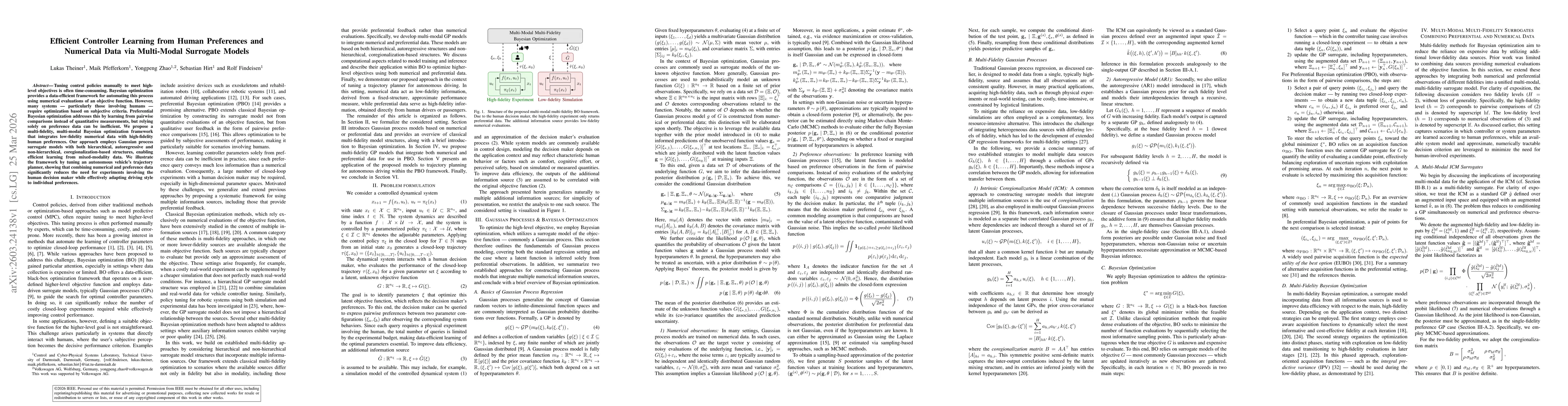 Thumbnail for Efficient Controller Learning from Human Preferences and Numerical Data Via Multi-Modal Surrogate Models