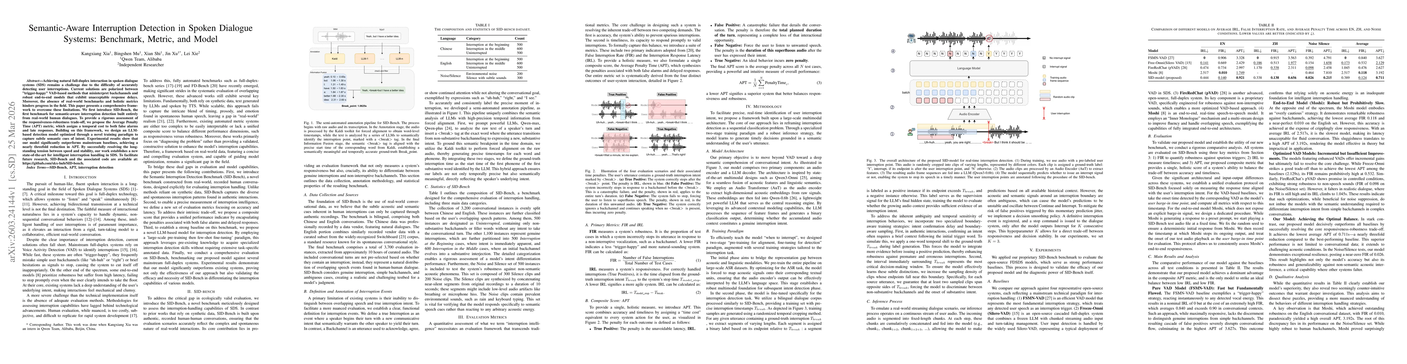 Thumbnail for Semantic-Aware Interruption Detection in Spoken Dialogue Systems: Benchmark, Metric, and Model