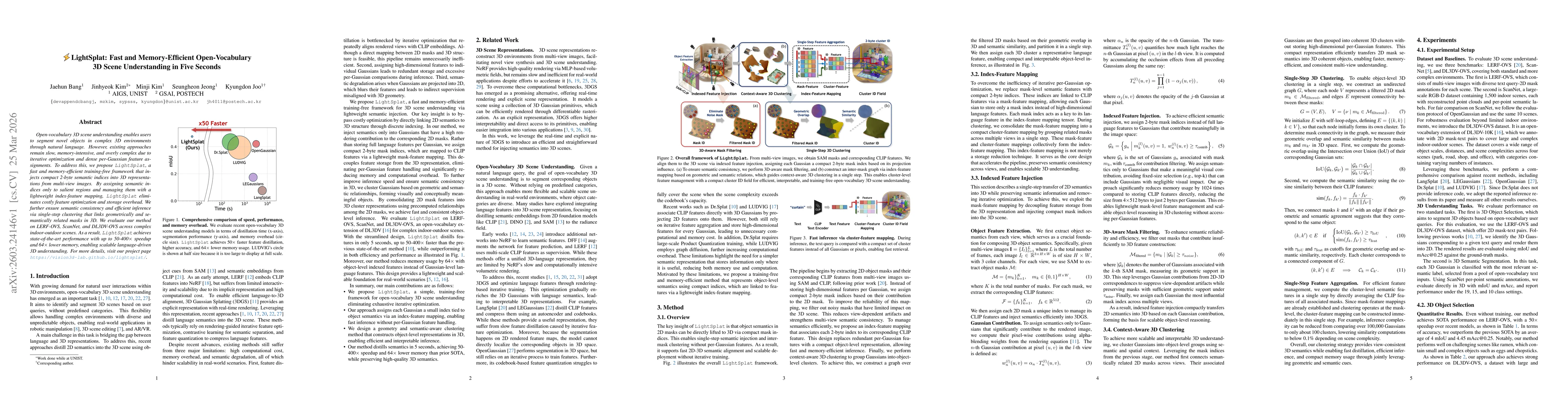 Thumbnail for LightSplat: Fast and Memory-Efficient Open-Vocabulary 3D Scene Understanding in Five Seconds