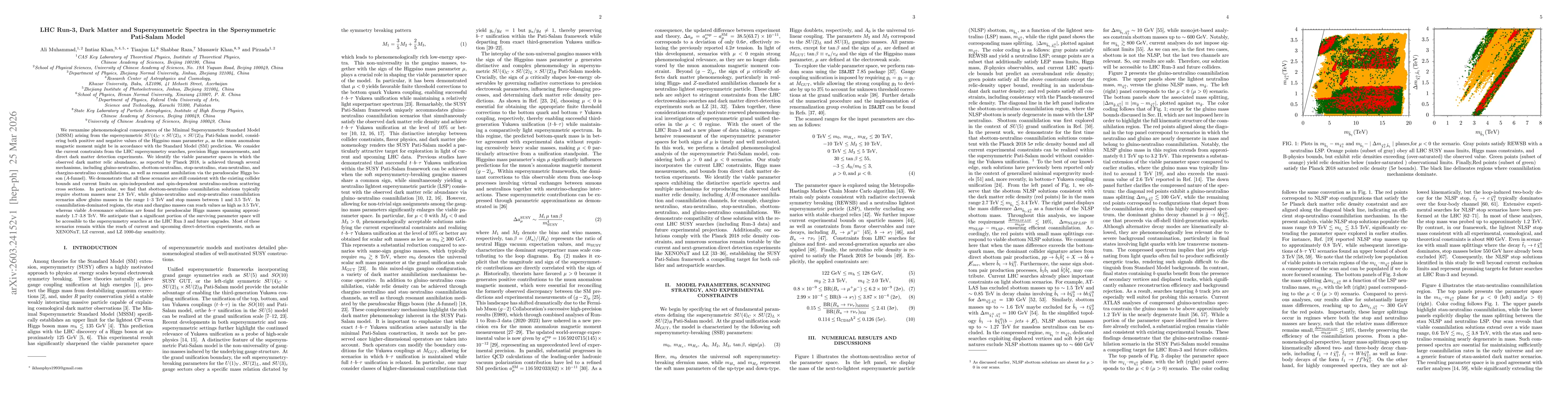 Thumbnail for LHC Run-3, Dark Matter and Supersymmetric Spectra in the Supersymmetric Pati-Salam Model