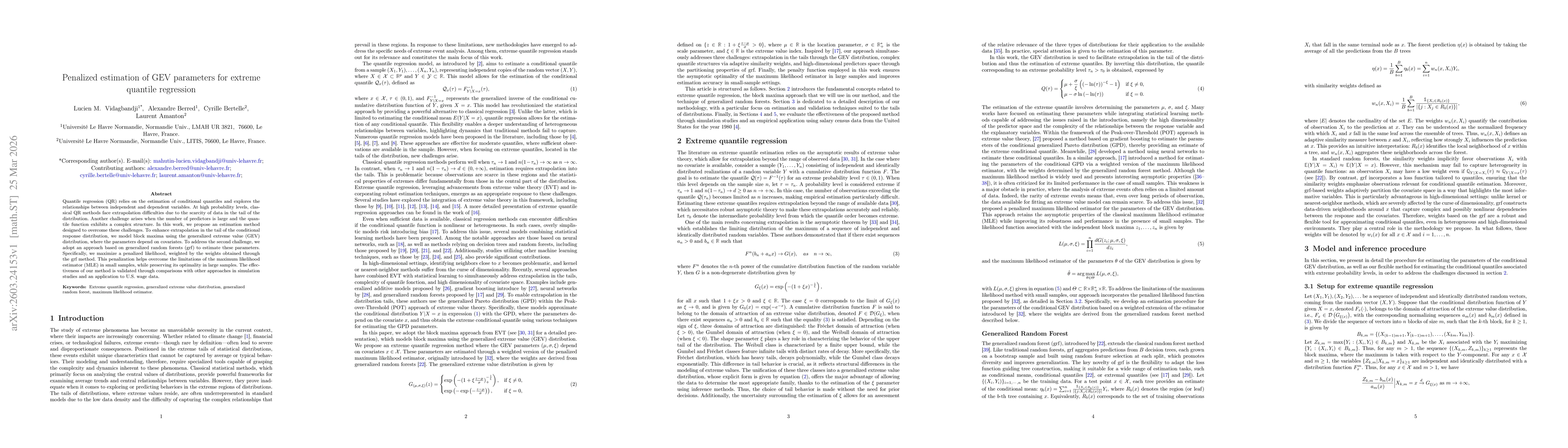 Thumbnail for Penalized estimation of GEV parameters for extreme quantile regression