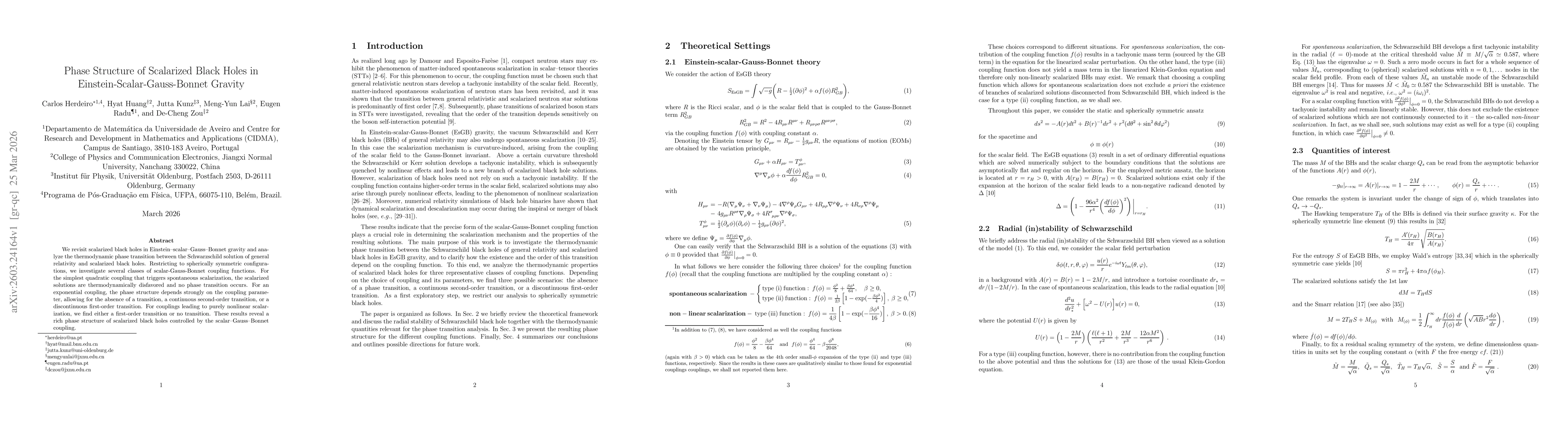 Thumbnail for Phase Structure of Scalarized Black Holes in Einstein-Scalar-Gauss-Bonnet Gravity