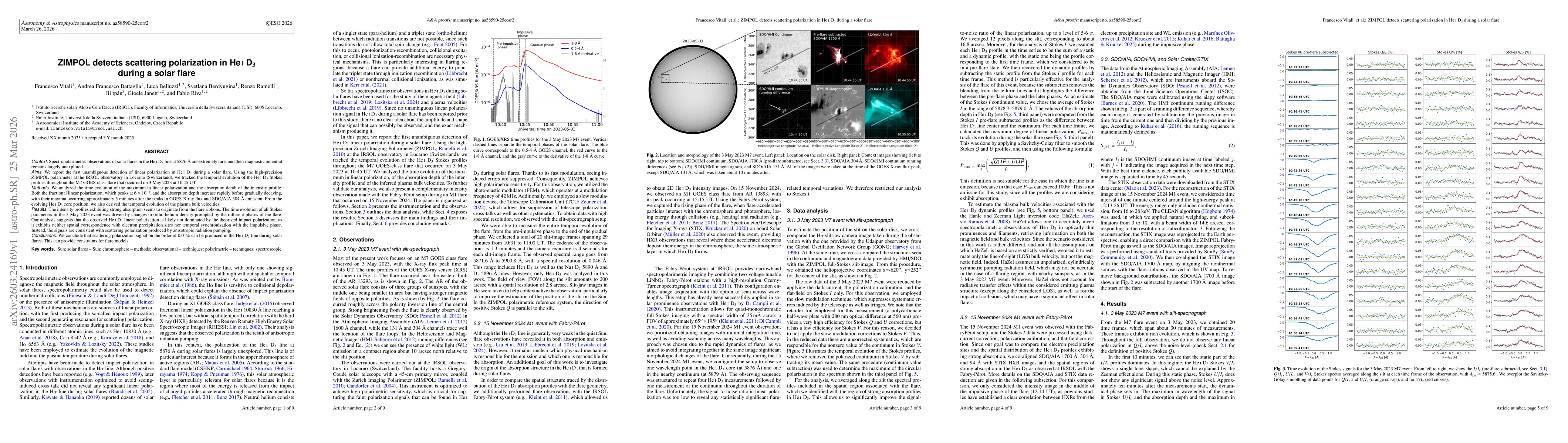 Thumbnail for ZIMPOL detects scattering polarization in He I D$_3$ during a solar flare