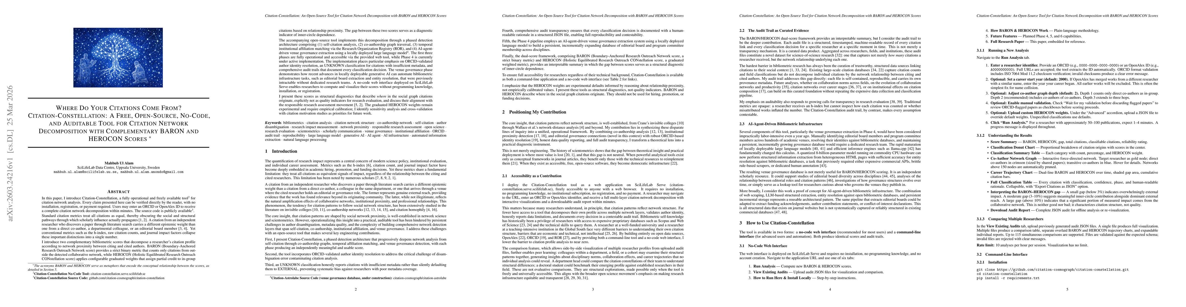 Thumbnail for Where Do Your Citations Come From? Citation-Constellation: A Free, Open-Source, No-Code, and Auditable Tool for Citation Network Decomposition with Complementary BARON and HEROCON Scores