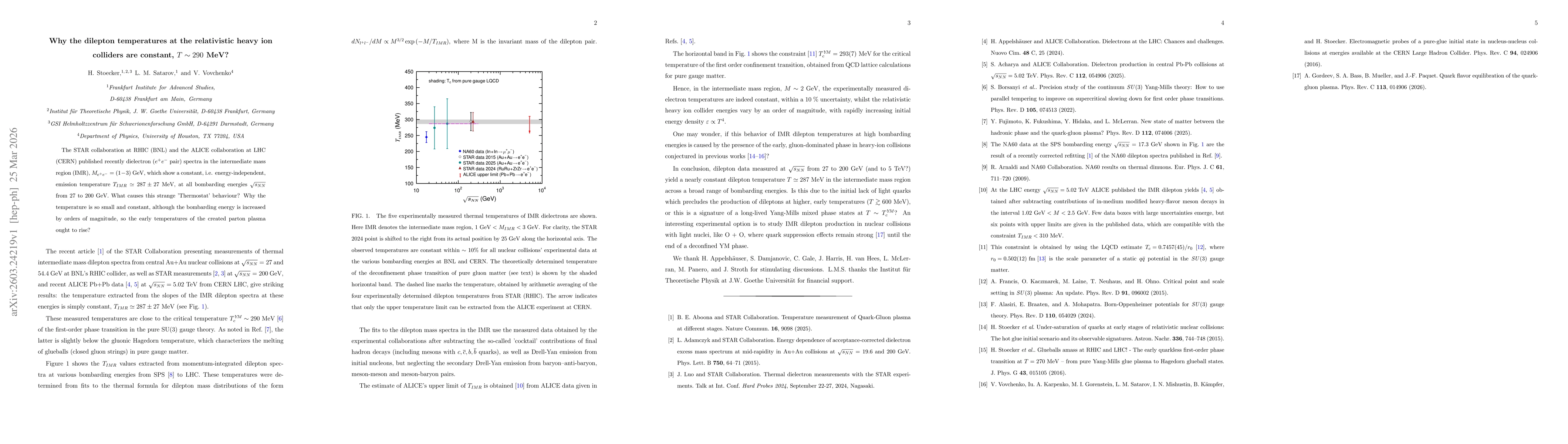 Thumbnail for Why the dilepton temperatures at the relativistic heavy ion colliders are constant, T ~ 290 MeV?