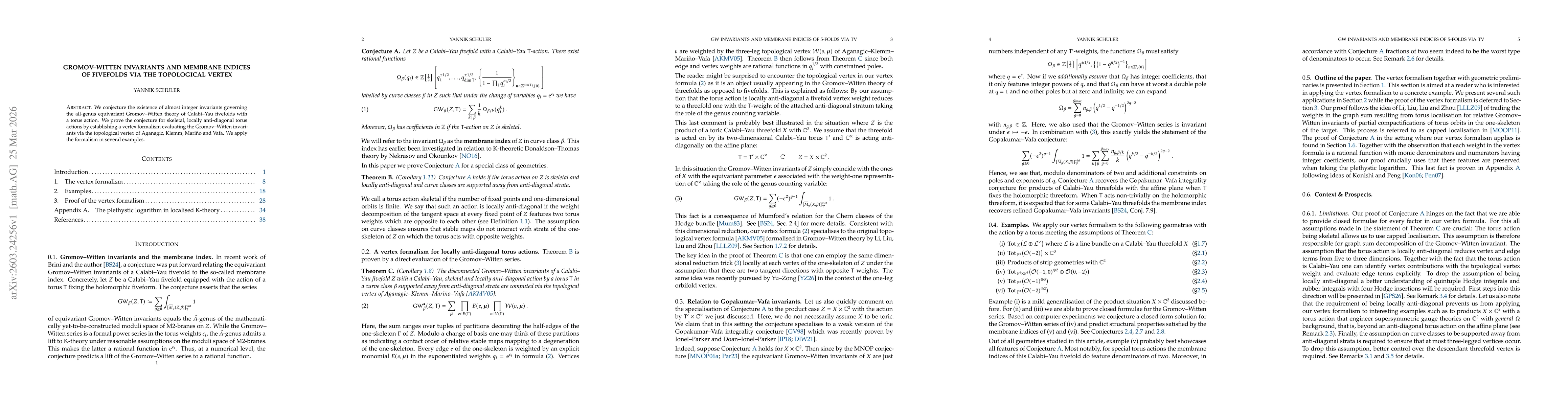 Thumbnail for Gromov-Witten invariants and membrane indices of fivefolds via the topological vertex