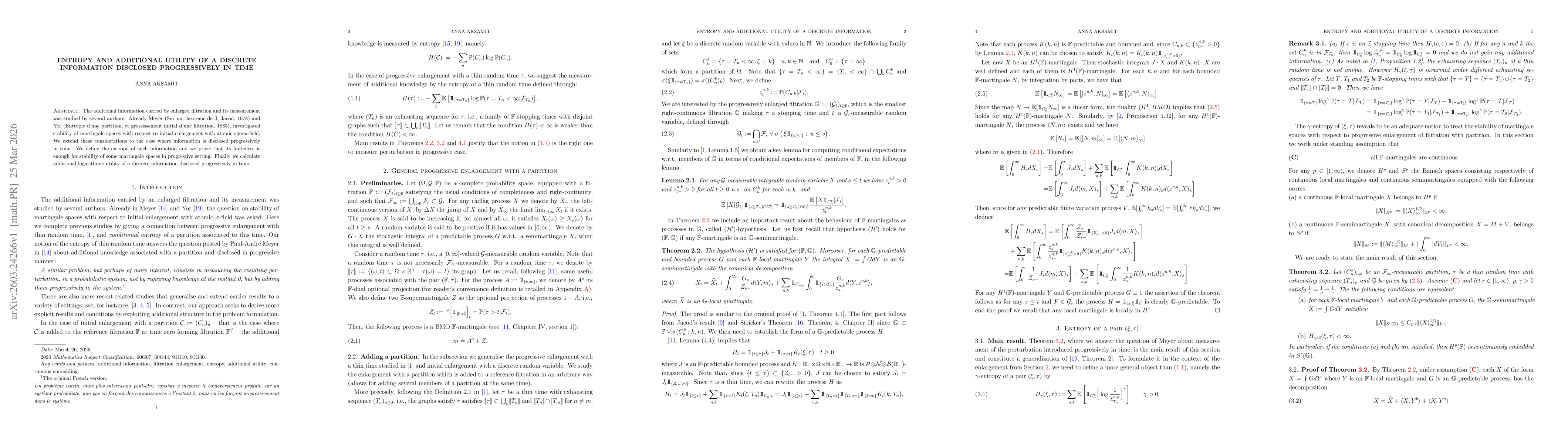 Thumbnail for Entropy and additional utility of a discrete information disclosed progressively in time