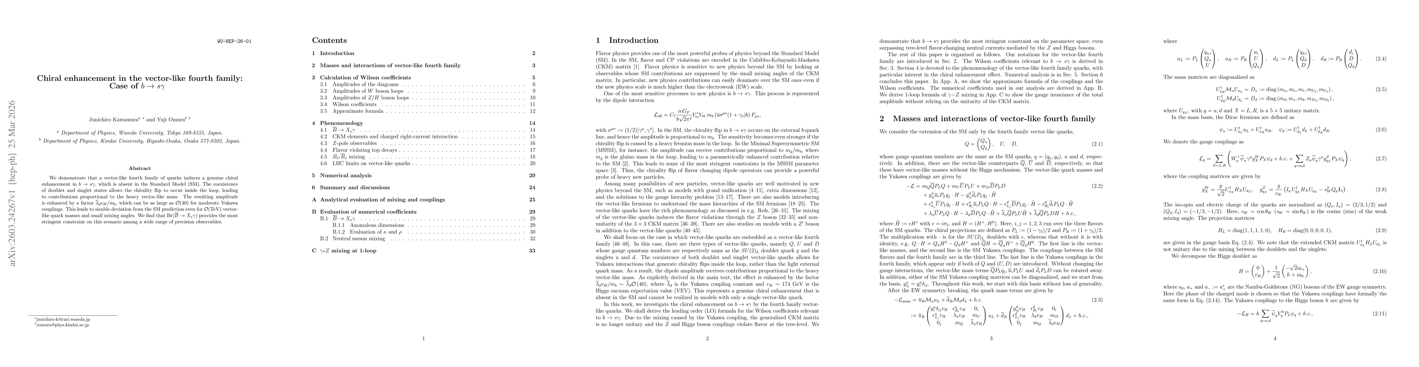 Thumbnail for Chiral enhancement in the vector-like fourth family: Case of $b \to s γ$