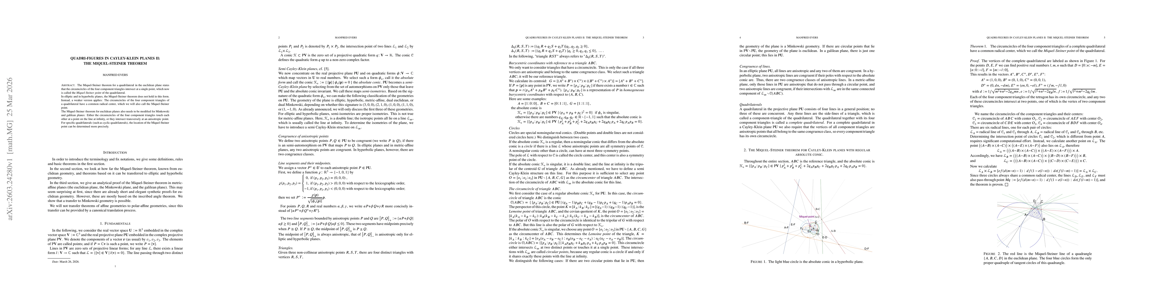 Thumbnail for Quadri-Figures in Cayley-Klein Planes II: The Miquel-Steiner Theorem