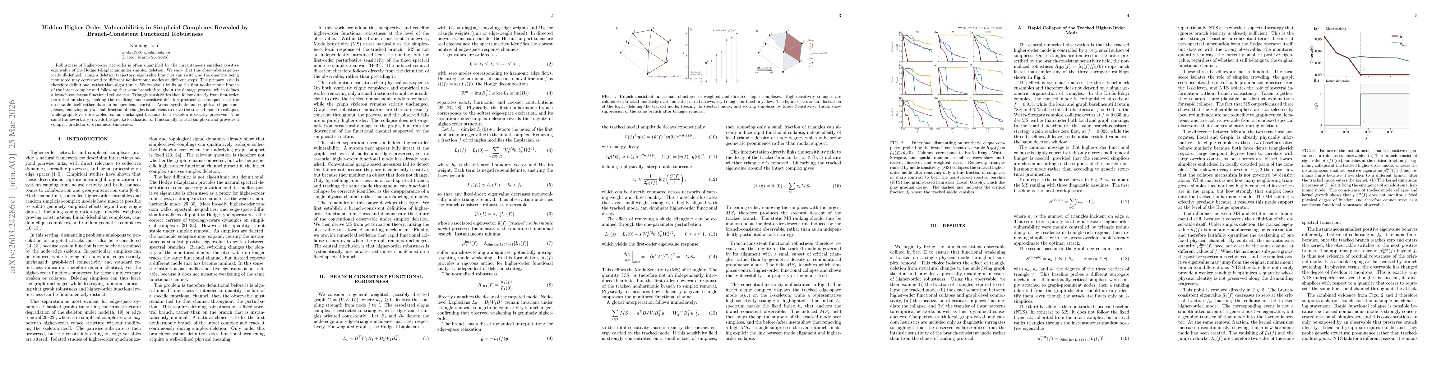 Thumbnail for Hidden Higher-Order Vulnerabilities in Simplicial Complexes Revealed by Branch-Consistent Functional Robustness