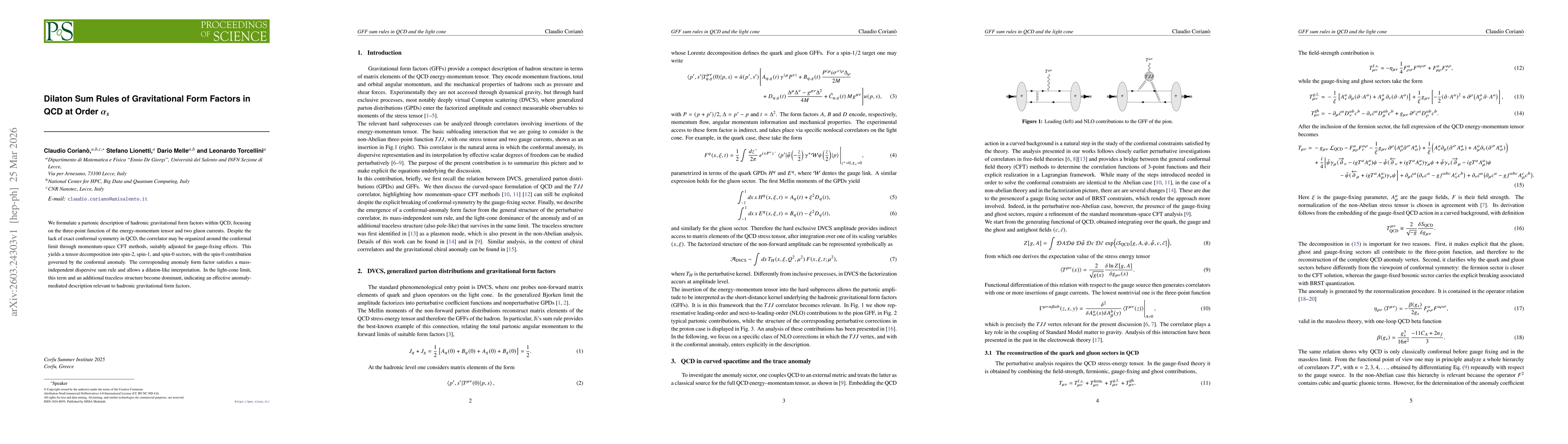 Thumbnail for Dilaton Sum Rules of Gravitational Form Factors in QCD at Order $α_s$
