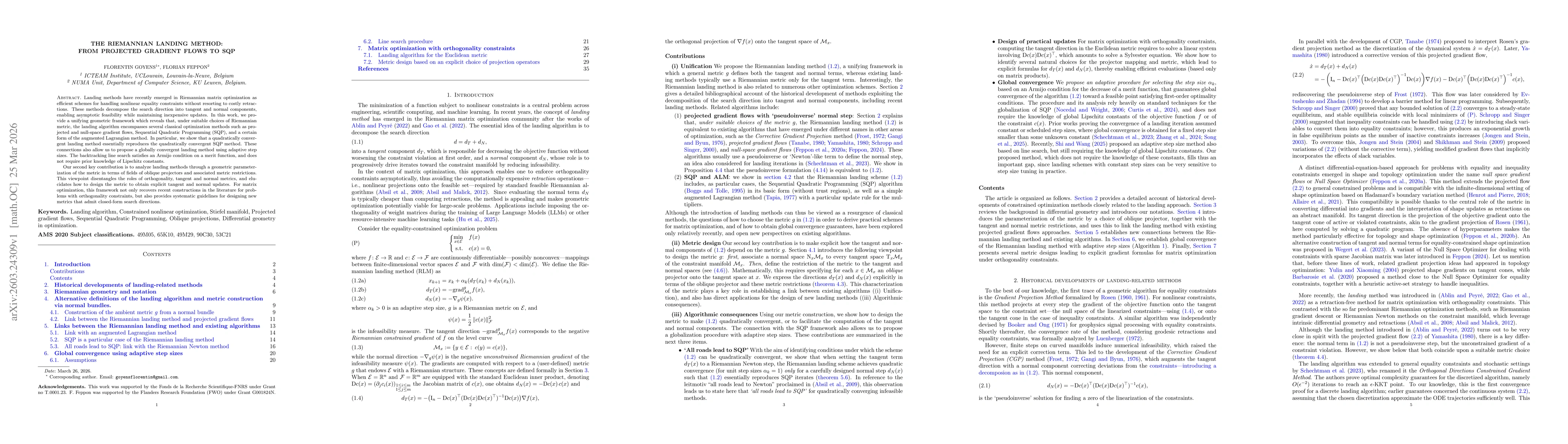 Thumbnail for The Riemannian Landing Method: From projected gradient flows to SQP