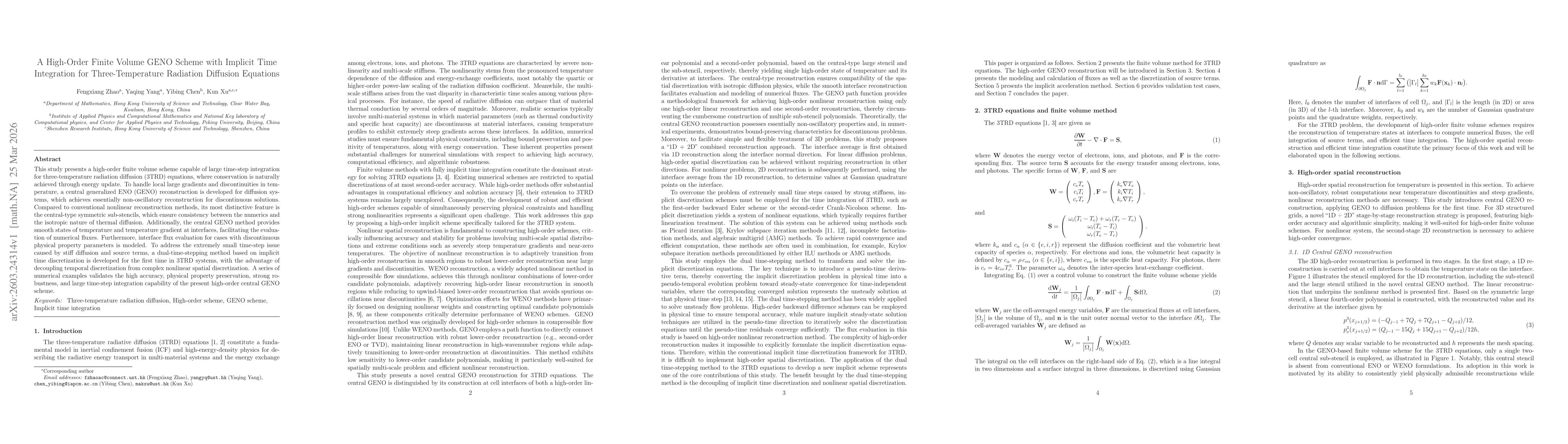 Thumbnail for A High-Order Finite Volume GENO Scheme with Implicit Time Integration for Three-Temperature Radiation Diffusion Equations