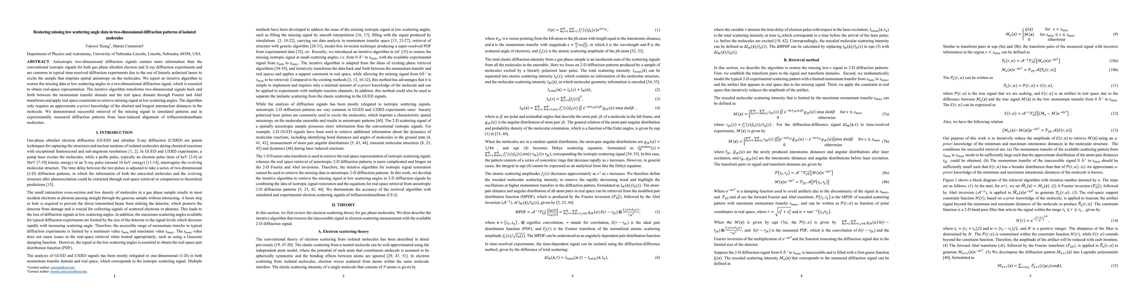 Thumbnail for Restoring missing low scattering angle data in two-dimensional diffraction patterns of isolated molecules