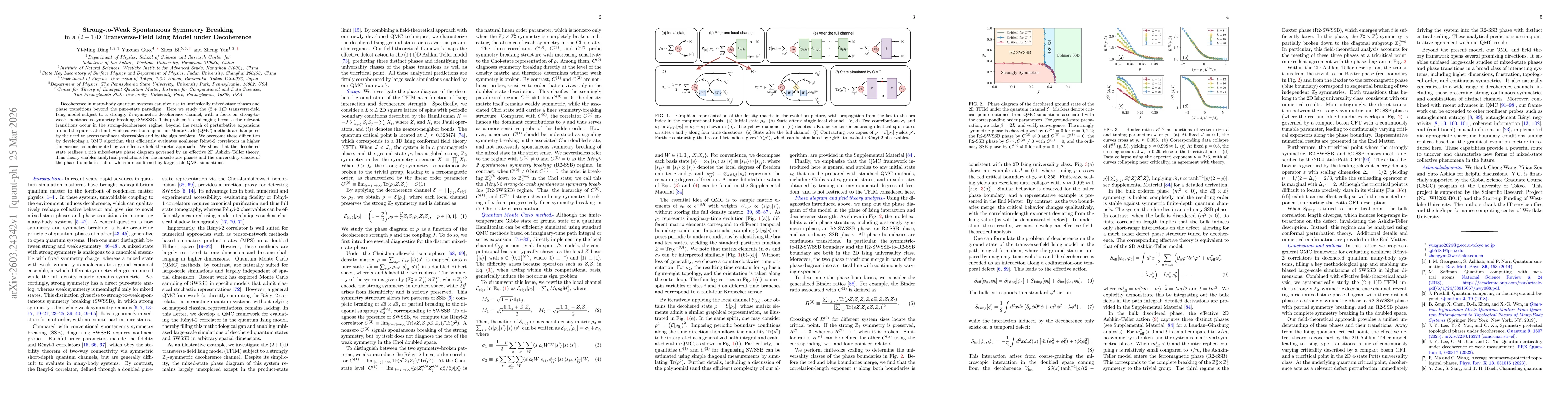 Thumbnail for Strong-to-Weak Spontaneous Symmetry Breaking in a $(2+1)$D Transverse-Field Ising Model under Decoherence