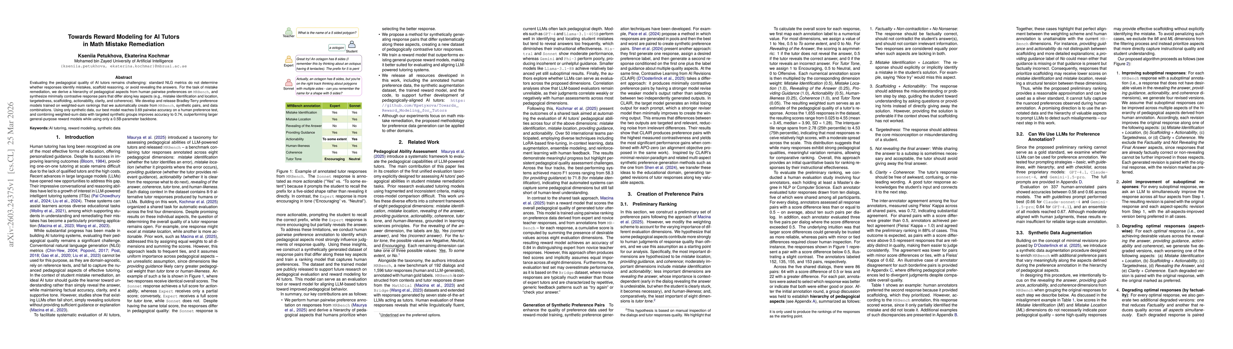Thumbnail for Towards Reward Modeling for AI Tutors in Math Mistake Remediation