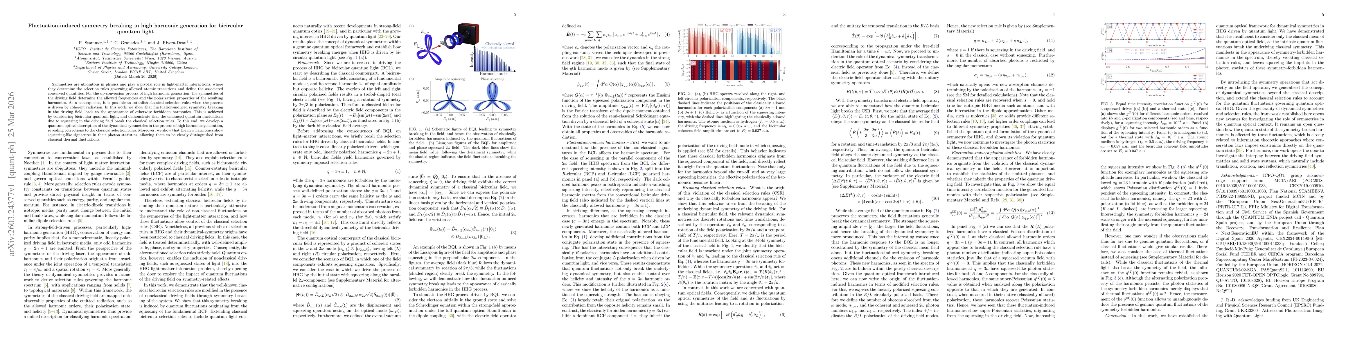 Thumbnail for Fluctuation-induced symmetry breaking in high harmonic generation for bicircular quantum light