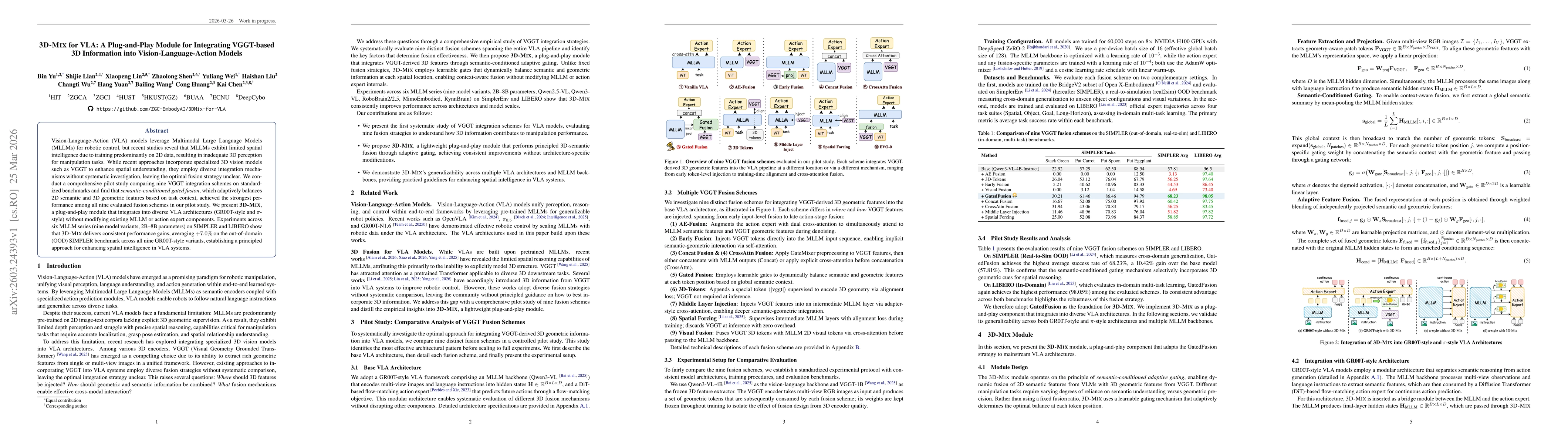 Thumbnail for 3D-Mix for VLA: A Plug-and-Play Module for Integrating VGGT-based 3D Information into Vision-Language-Action Models