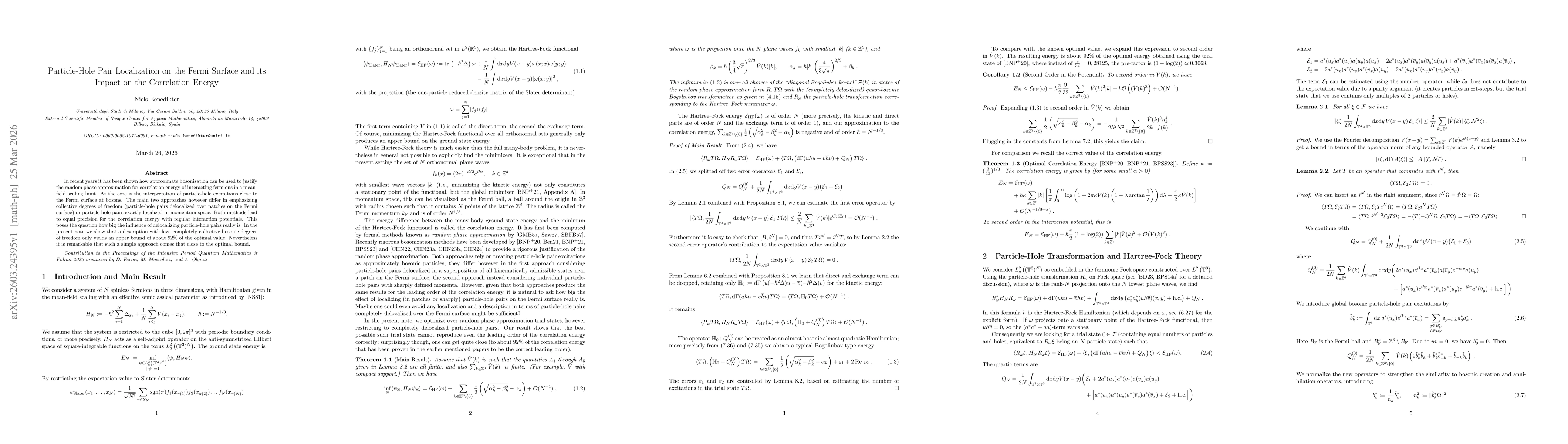 Thumbnail for Particle-Hole Pair Localization on the Fermi Surface and its Impact on the Correlation Energy