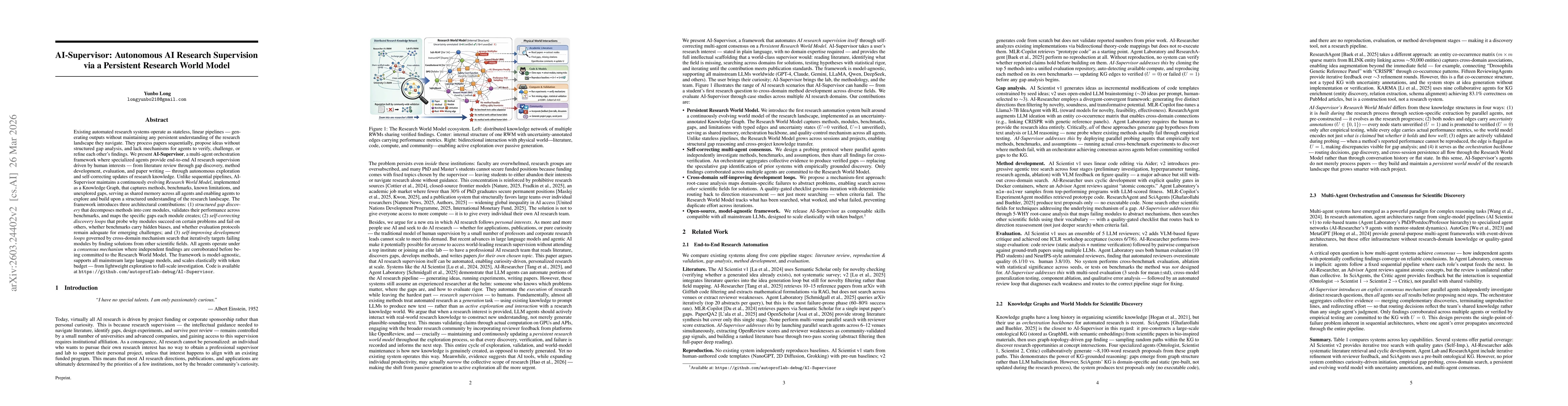 Thumbnail for AI-Supervisor: Autonomous AI Research Supervision via a Persistent Research World Model