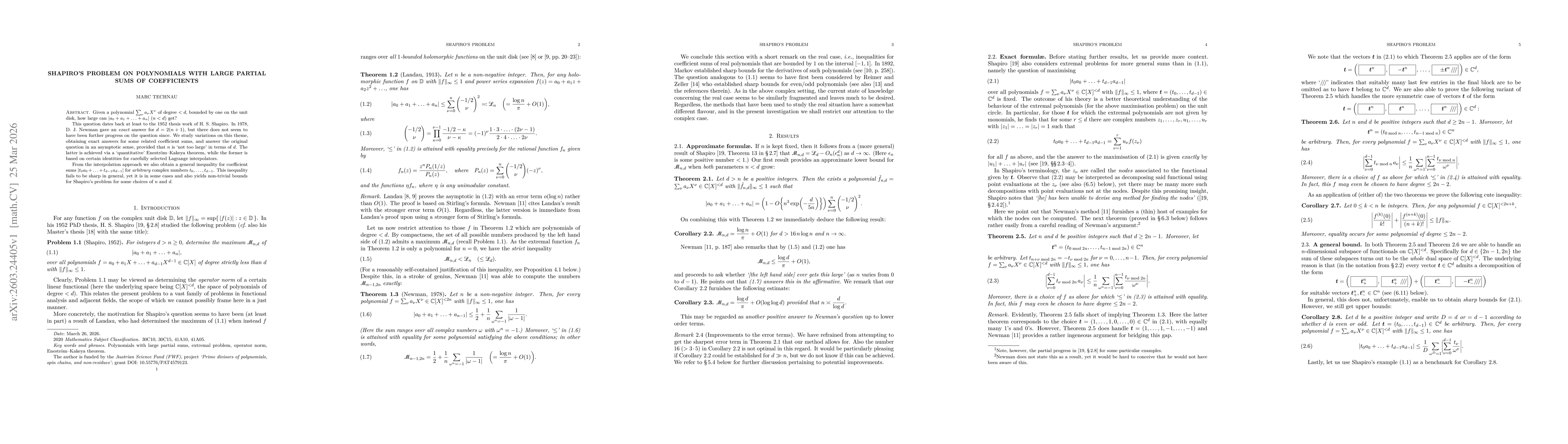 Thumbnail for Shapiro's problem on polynomials with large partial sums of coefficients
